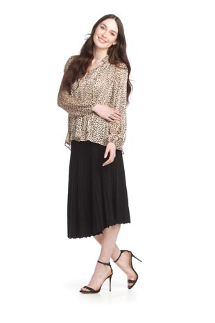 PT-15006 - Leopard Print Pleated Blouse with Lurex & Tie Neck  - Colors: As Shown - Available Sizes:XS-XXL - Catalog Page:54 